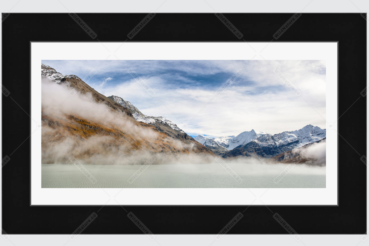 Framed photo with a landscape from the Swiss Alps