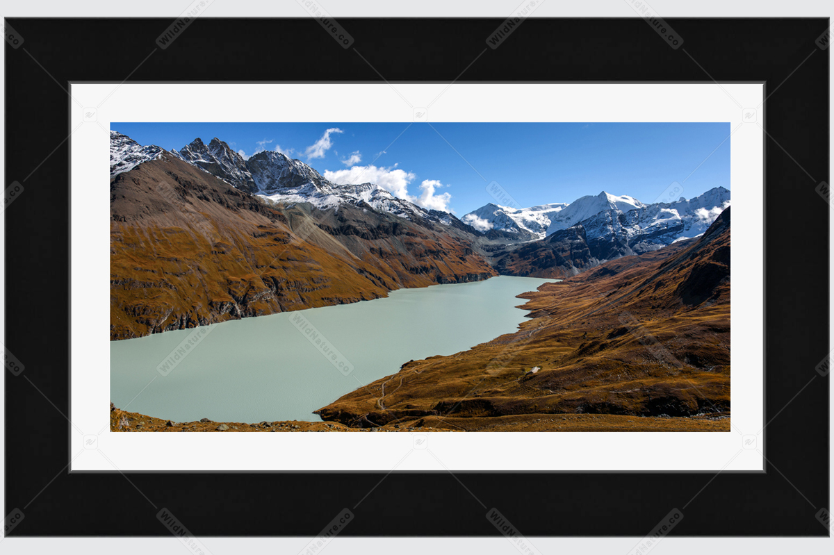 Framed photo with a landscape from the Swiss Alps