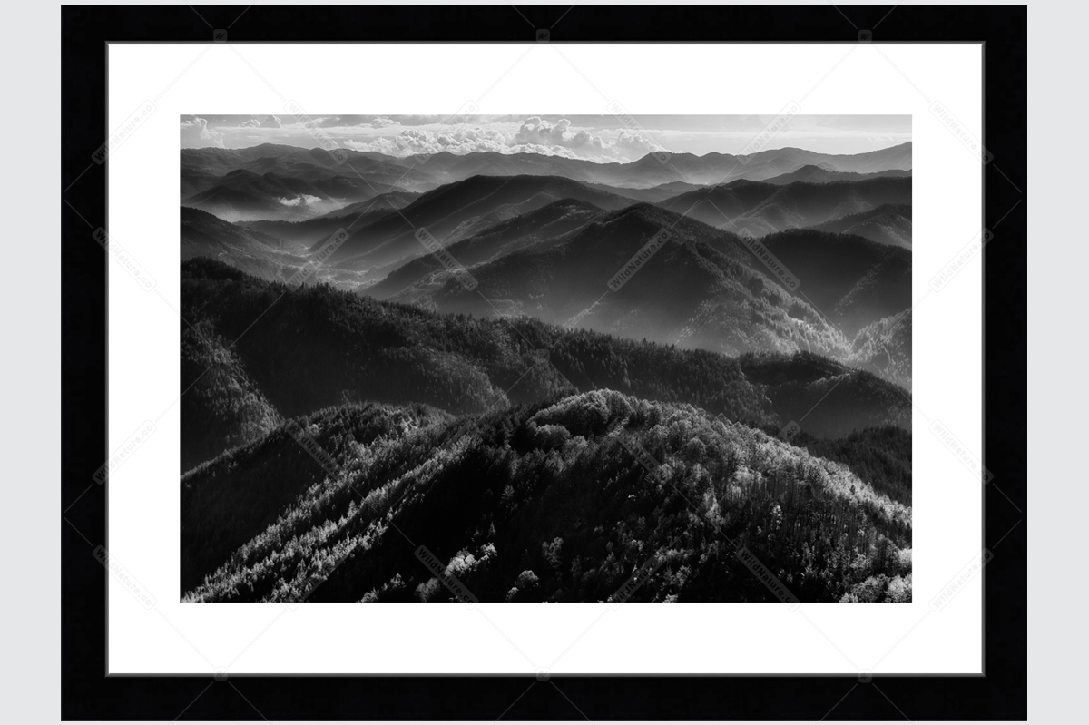 Framed photo with a black and white landscape from the Rhodopes