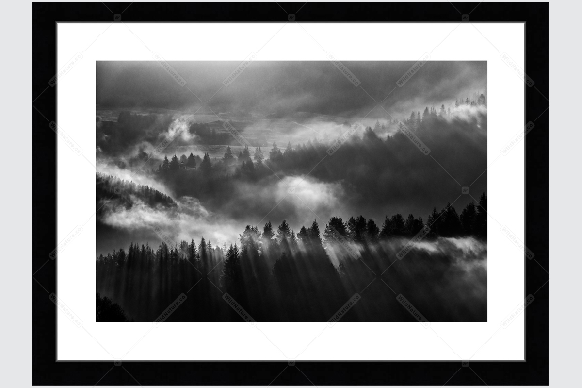 Framed photo with a black and white landscape from the Rhodopes